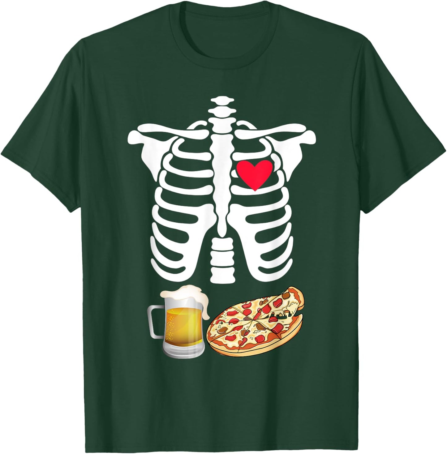 Skeleton Pregnancy Beer Pizza X-Ray Halloween Costume T-Shirt - T-Shirt | Forest