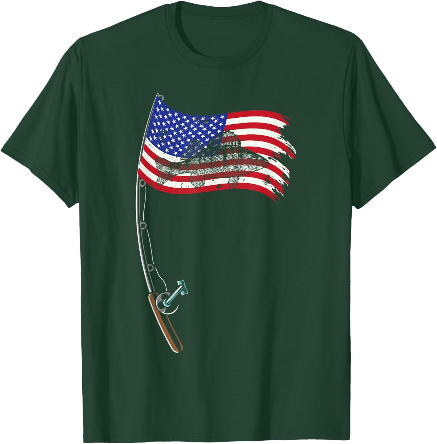American Flag Fishing Gift Pole Walleye Fisherman Cool Fish T-Shirt - T-Shirt | Forest