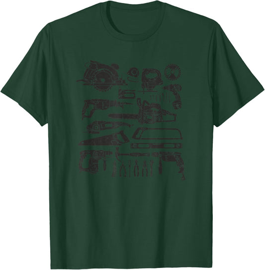 Carpenter Mechanic Handyman Hand Tools Power Tool Saw Drill T-Shirt - T-Shirt | Forest