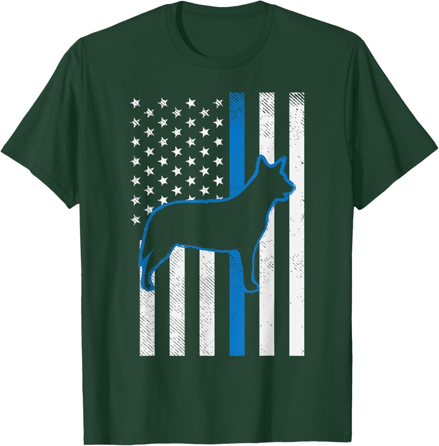 Thin Blue Line US Flag Heeler Police Cattle Dog Patriot Gift Men Women Kids T-Shirt - T-Shirt | Forest