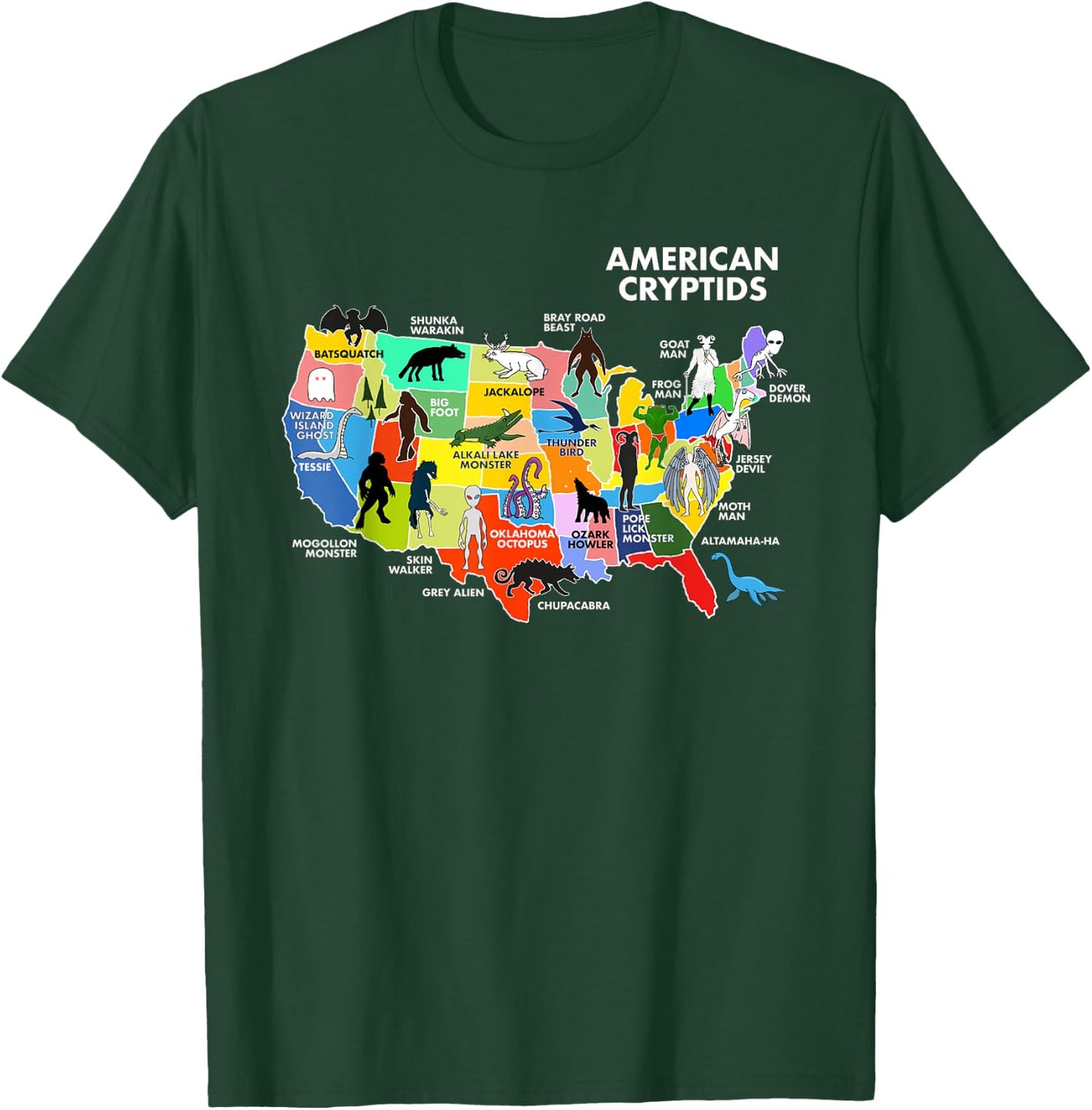 Cryptids Map of the USA T-Shirt - T-Shirt | Forest