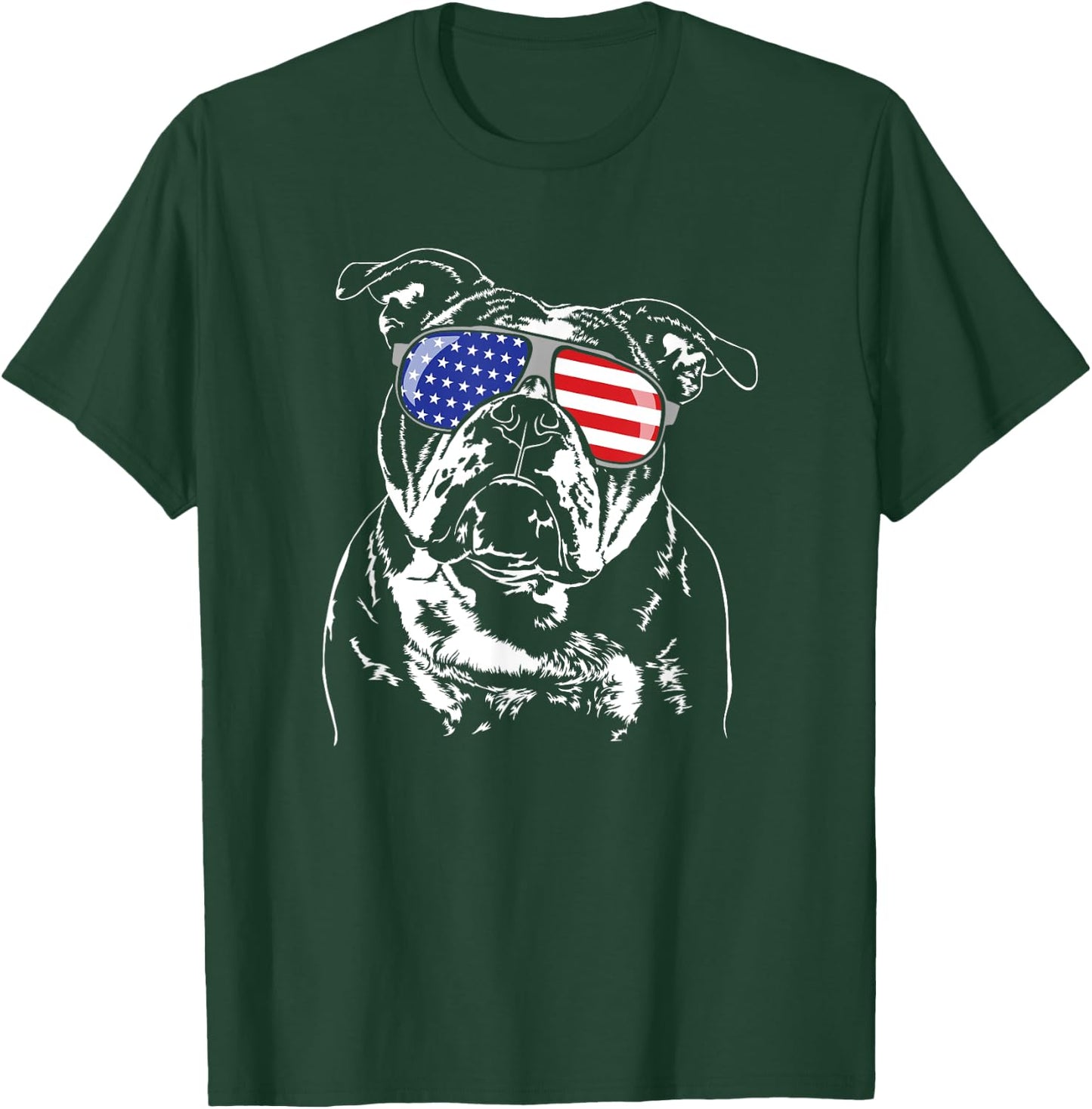 Funny Proud Old English Bulldog American Flag sunglasses T-Shirt - T-Shirt | Forest