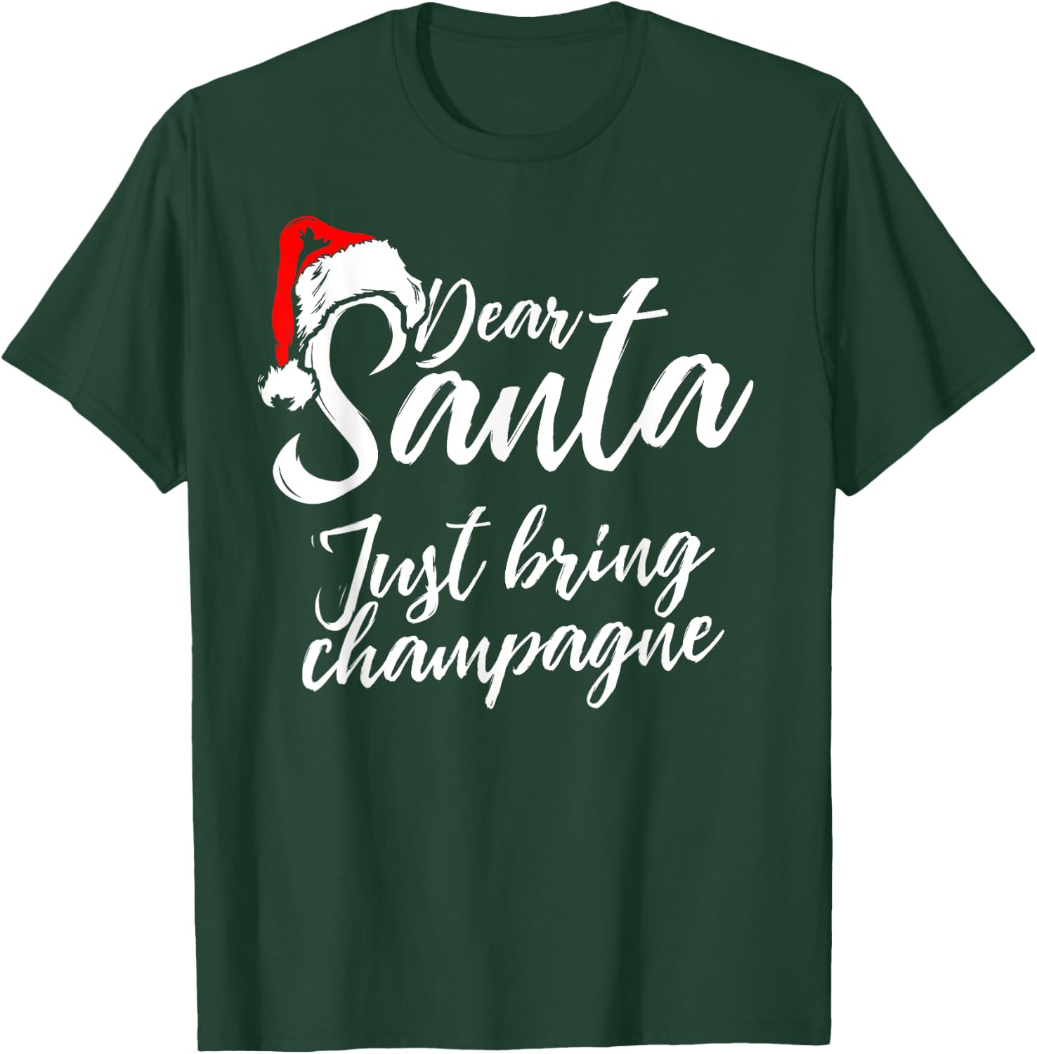 Funny Christmas Drinking - Santa Just Bring Champagne T-Shirt - T-Shirt | Forest
