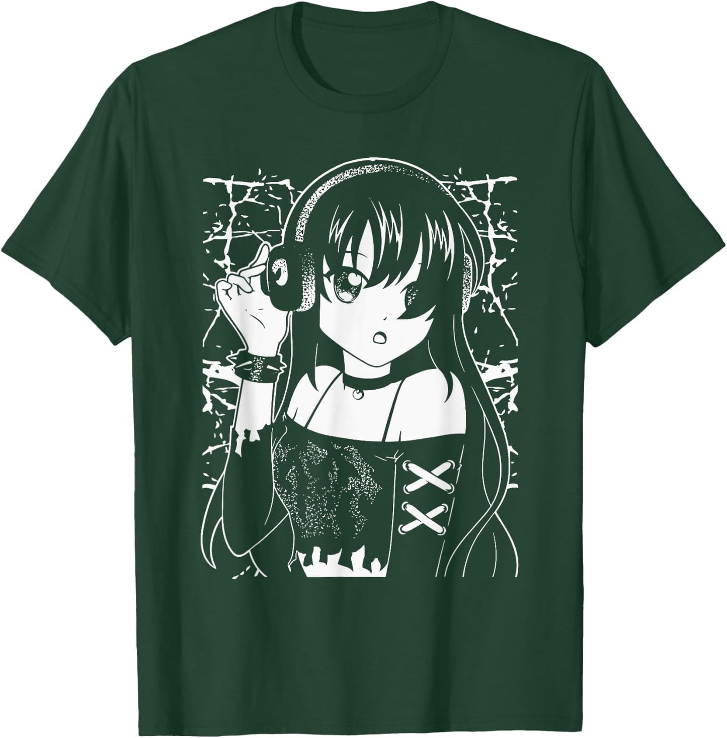 Anime Music Enthusiast Anime Girl with Headphones Gothic T-Shirt - T-Shirt | Forest