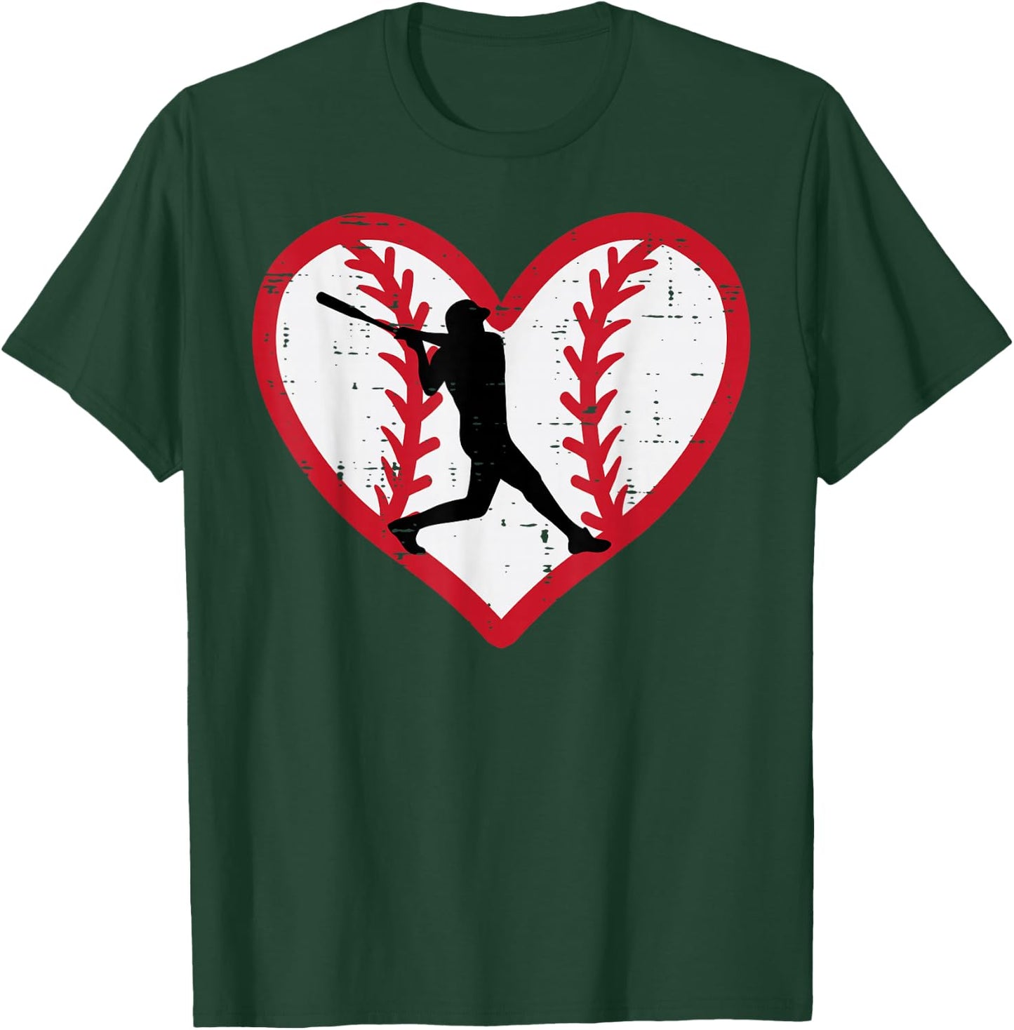 Valentines Day Baseball Player Heart Softball Boys Kids Men T-Shirt - T-Shirt | Forest