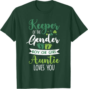 St Patricks Day Gender Reveal Keeper Of The Gender Auntie T-Shirt - T-Shirt | Forest