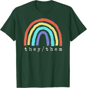 Boho Rainbow Pronouns They Them Pride LBGTQIA T-Shirt - T-Shirt | Forest