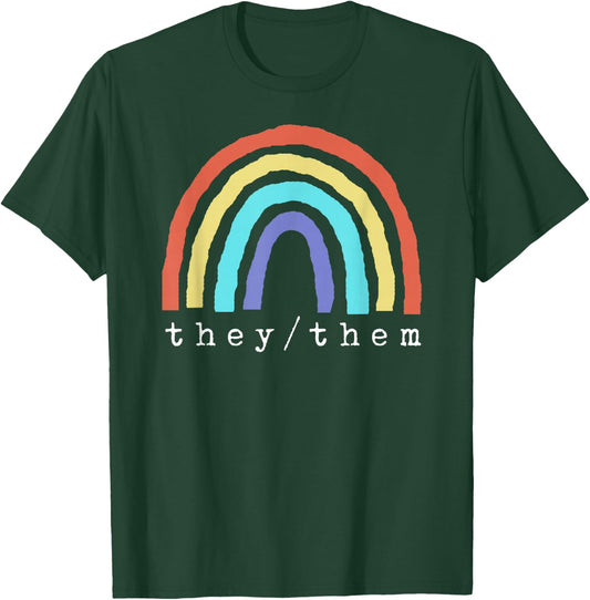 Boho Rainbow Pronouns They Them Pride LBGTQIA T-Shirt - T-Shirt | Forest