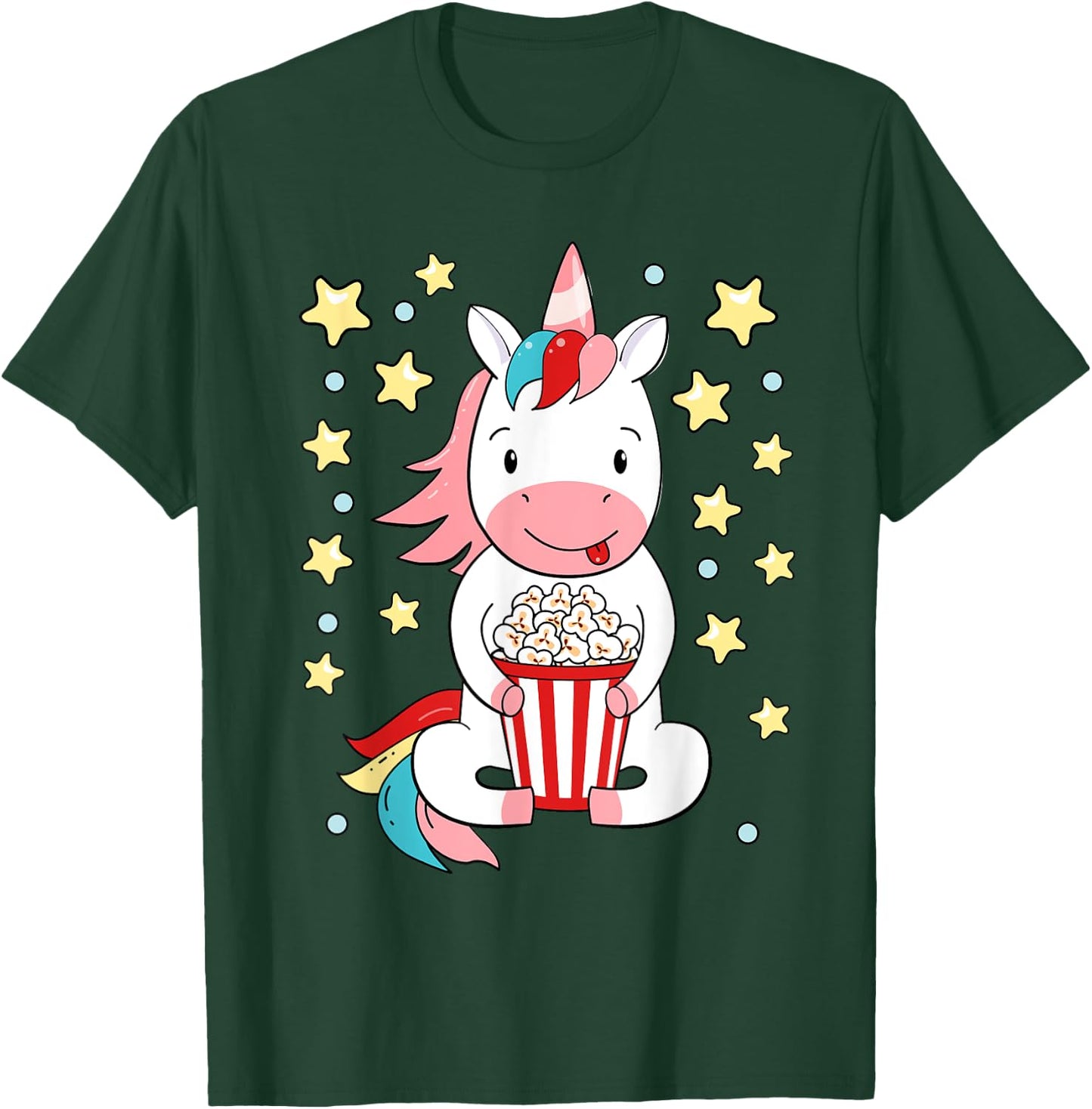 Kawaii Unicorn Popcorn For Movie Enthusiasts, Movie Night T-Shirt - T-Shirt | Forest