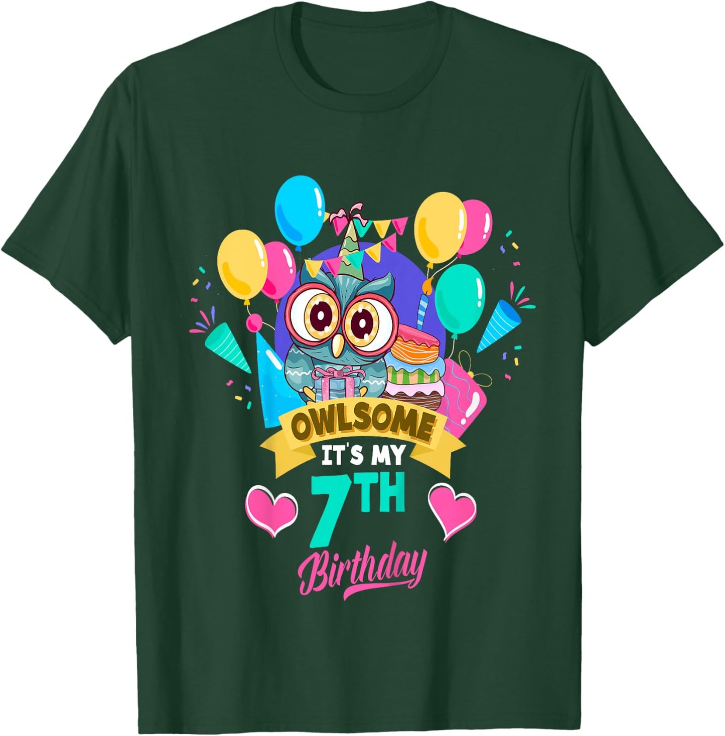 Seven Year Old Birthday Owlsome It's My 7th Birthday Owl T-Shirt - T-Shirt | Forest