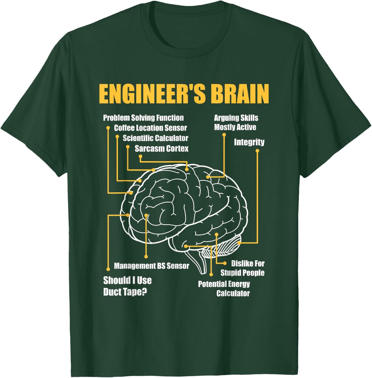 Engineer's Brain - Funny Sarcastic Engineering Gift Short Sleeve T-Shirt - T-Shirt | Forest