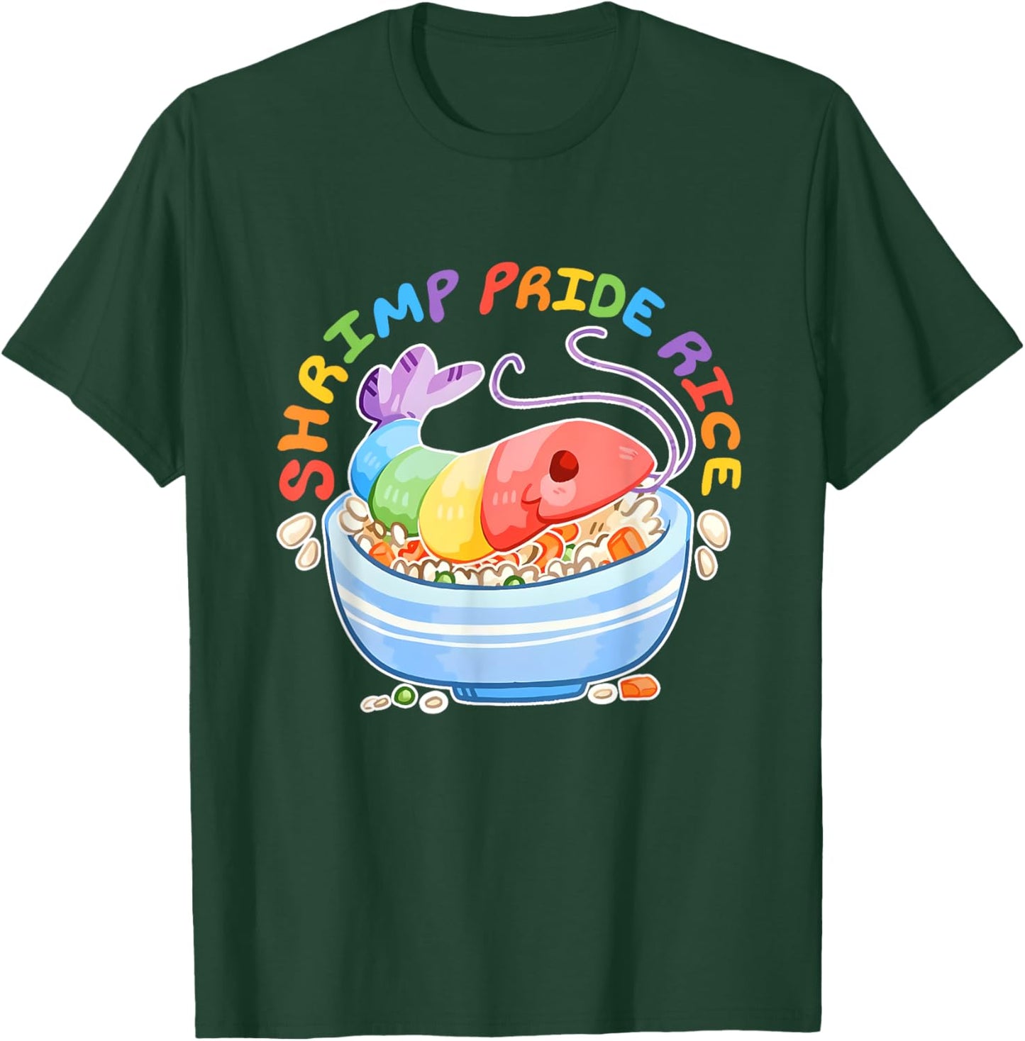 Shrimp Pride Rice LGBTQ Pride Flag Month Design T-Shirt - T-Shirt | Forest