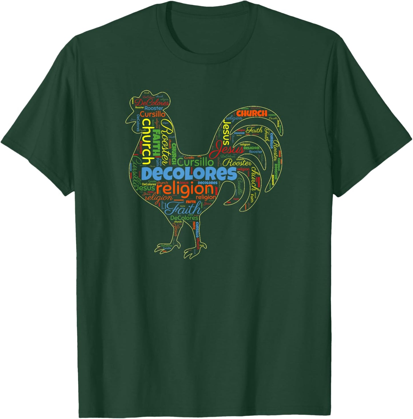 DeColores Cursillo Rooster Word Cloud T-Shirt - T-Shirt | Forest