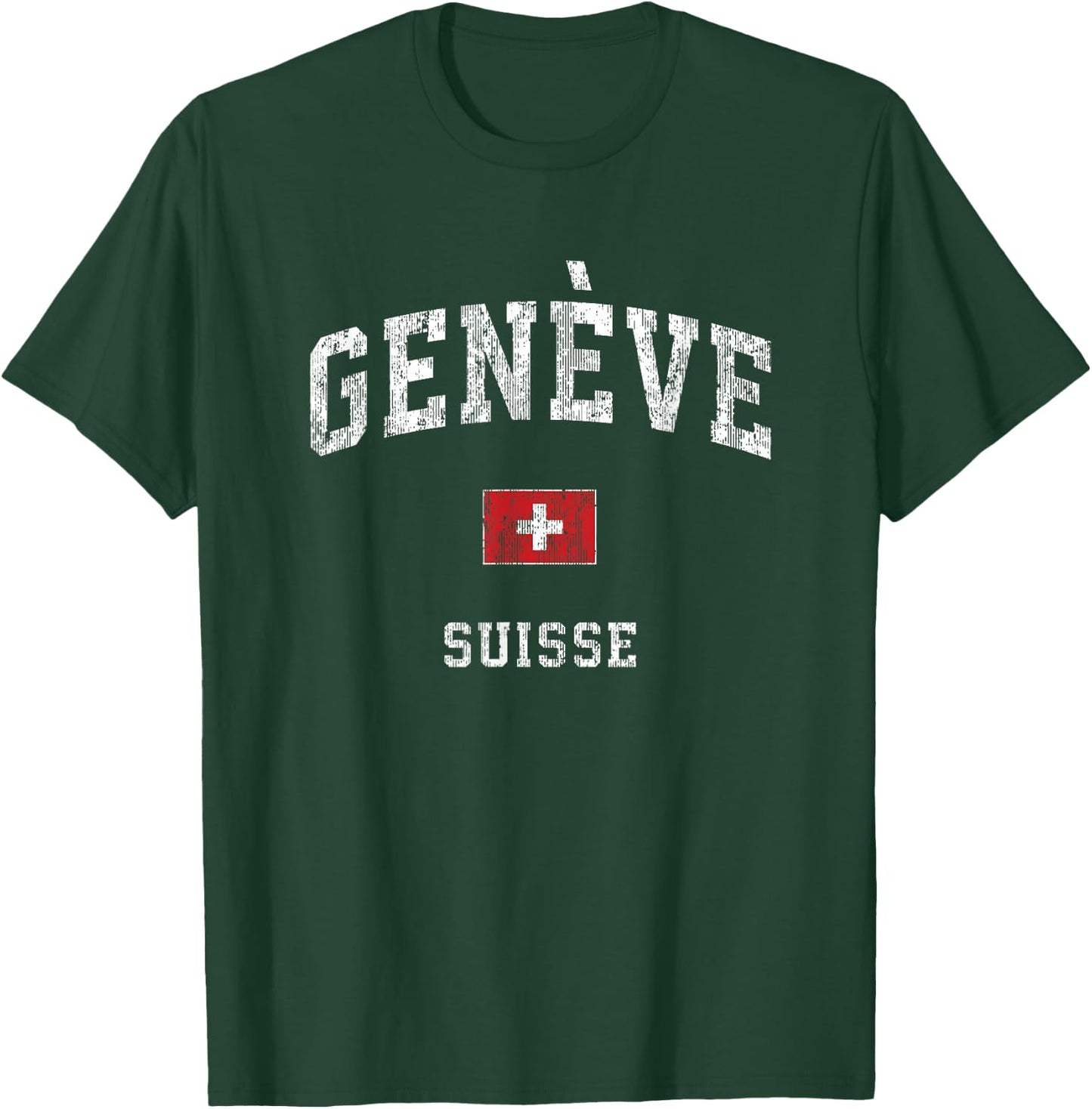Geneva Suisse Switzerland Vintage Athletic Sports Design T-Shirt - T-Shirt | Forest