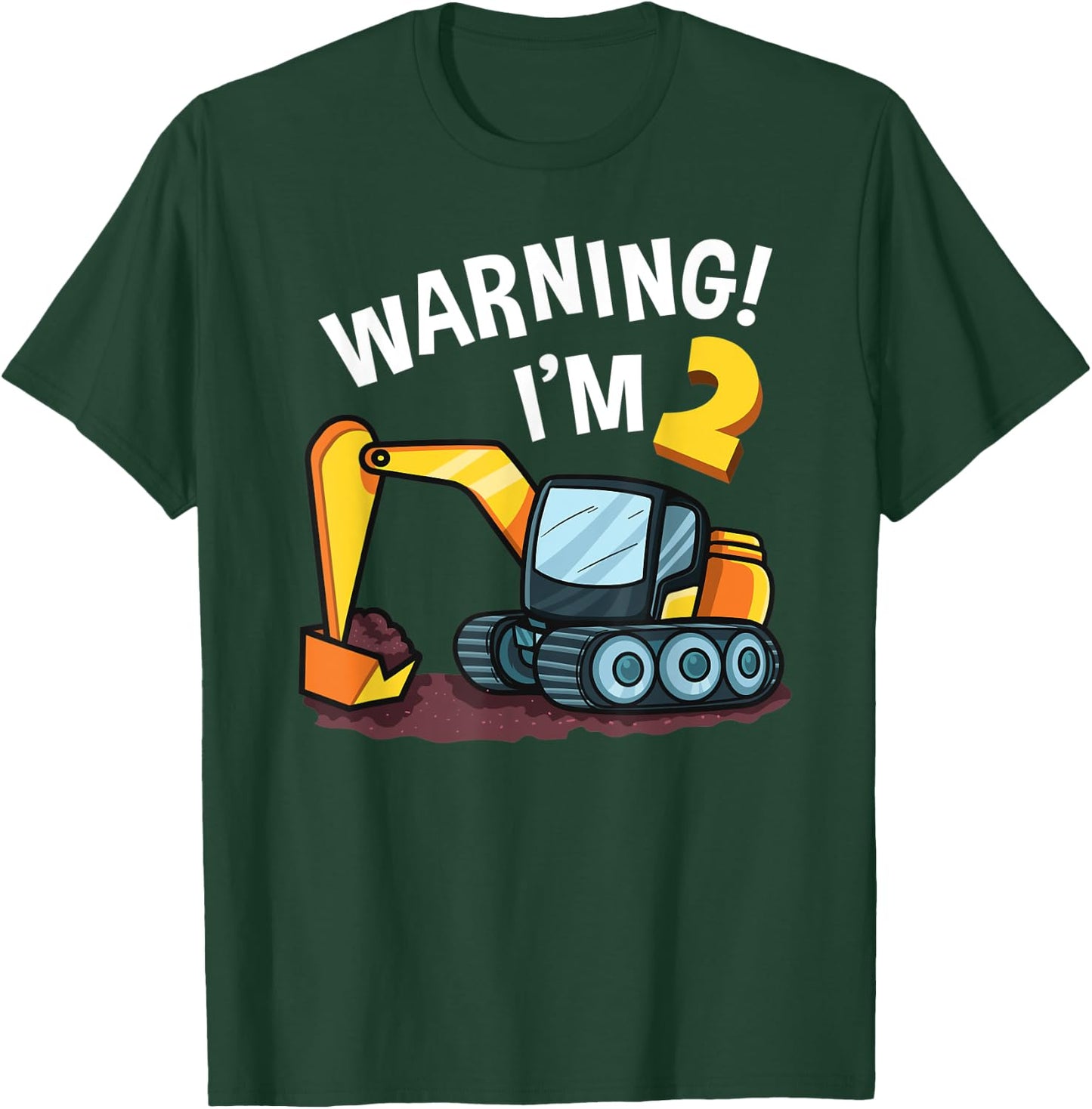 Warning I'm 2 Funny Excavator 2nd Birthday Boy Gift Kids T-Shirt - T-Shirt | Forest