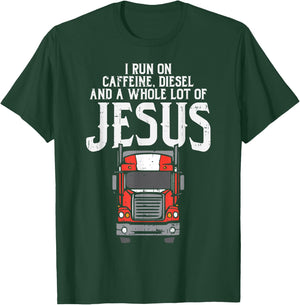 Caffeine Diesel Jesus Truck Coffee Christian Trucker Gift T-Shirt - T-Shirt | Forest