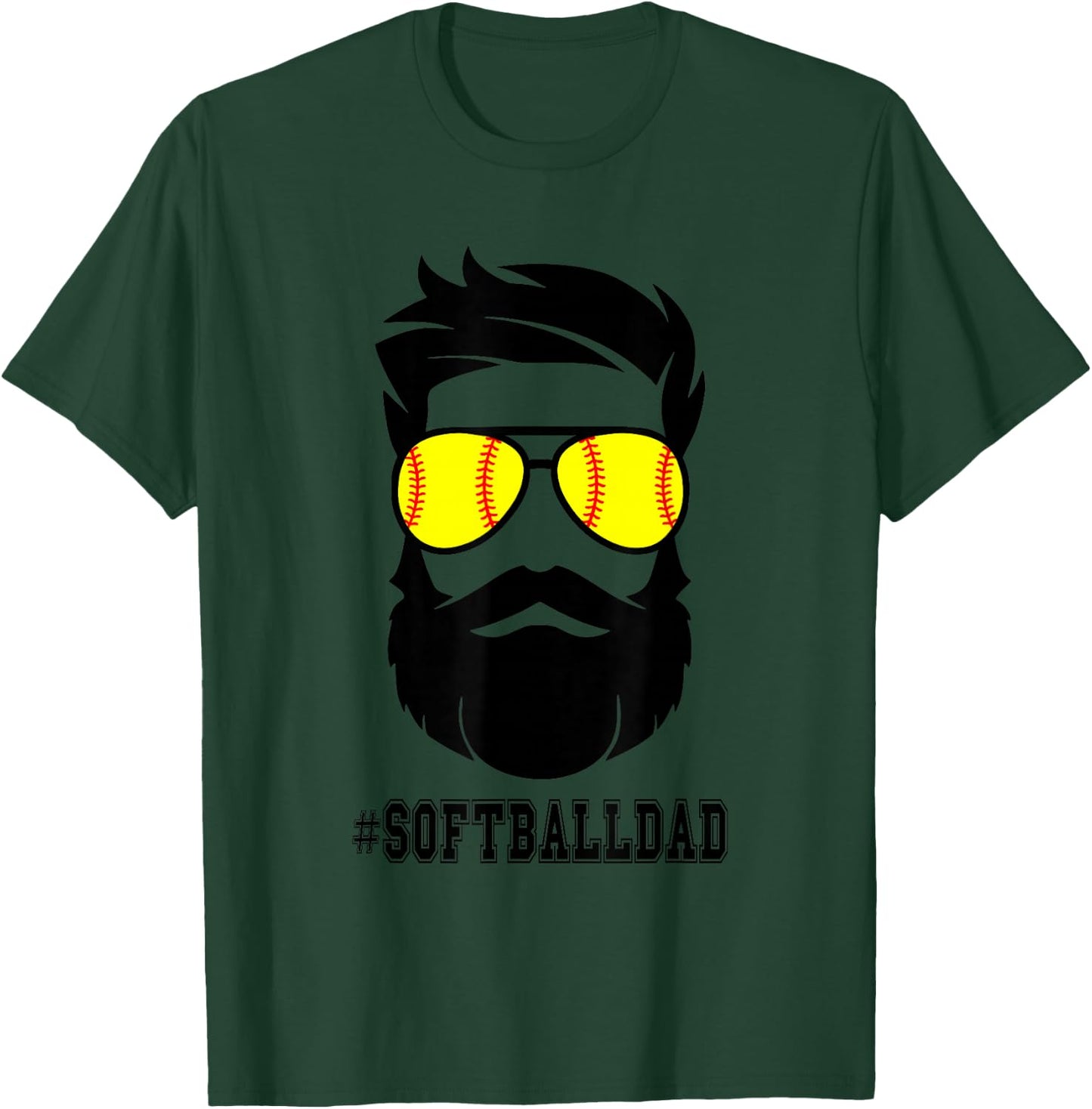 Softball Dad With Beard And Cool Sunglasses T-Shirt - T-Shirt | Forest