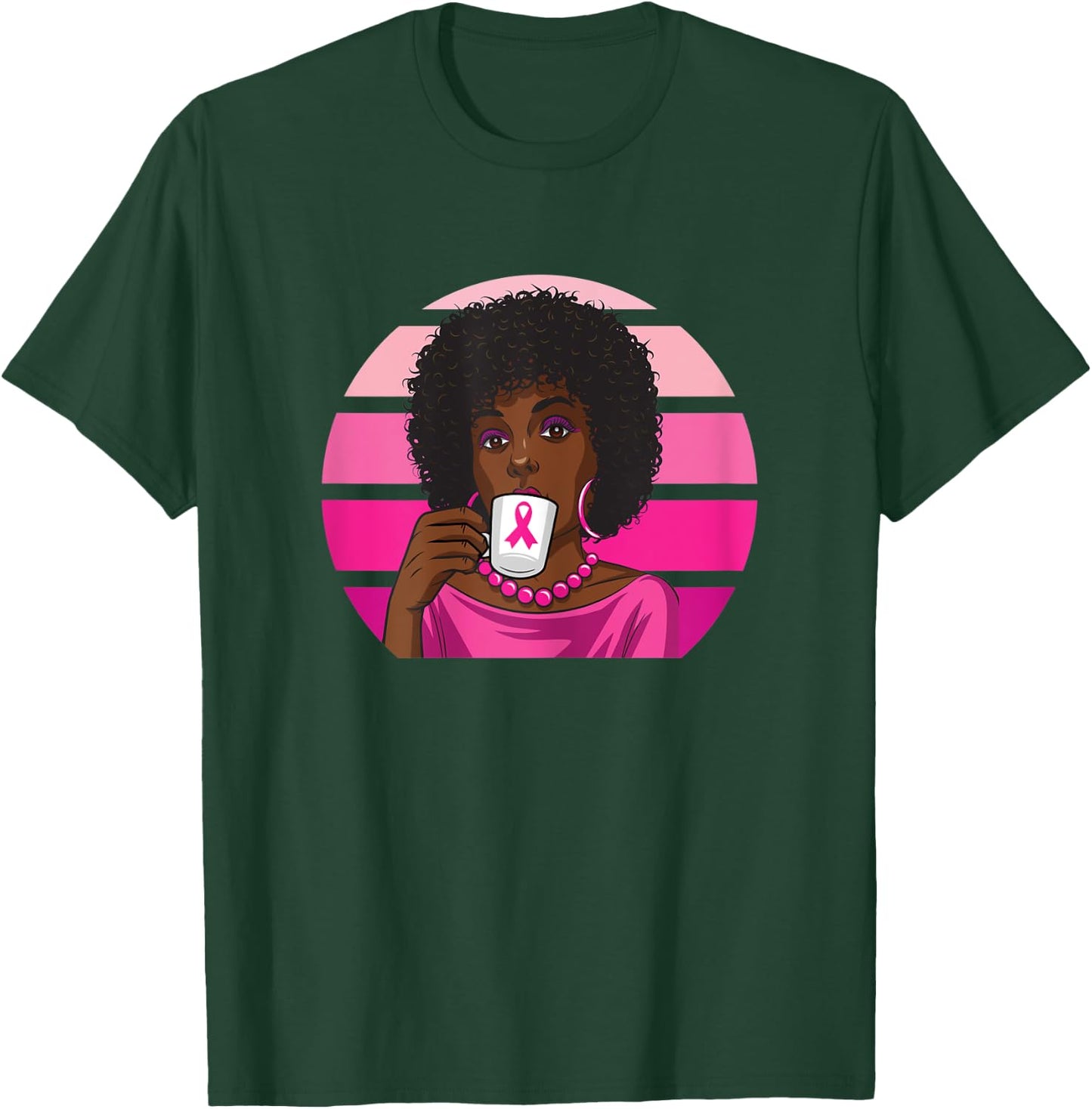 Black Women Breast Cancer Melanin African American Afro T-Shirt - T-Shirt | Forest
