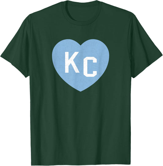 KC Heart 2 Letters KC (Kansas City) KC Love KC Powder Blue T-Shirt - T-Shirt | Forest