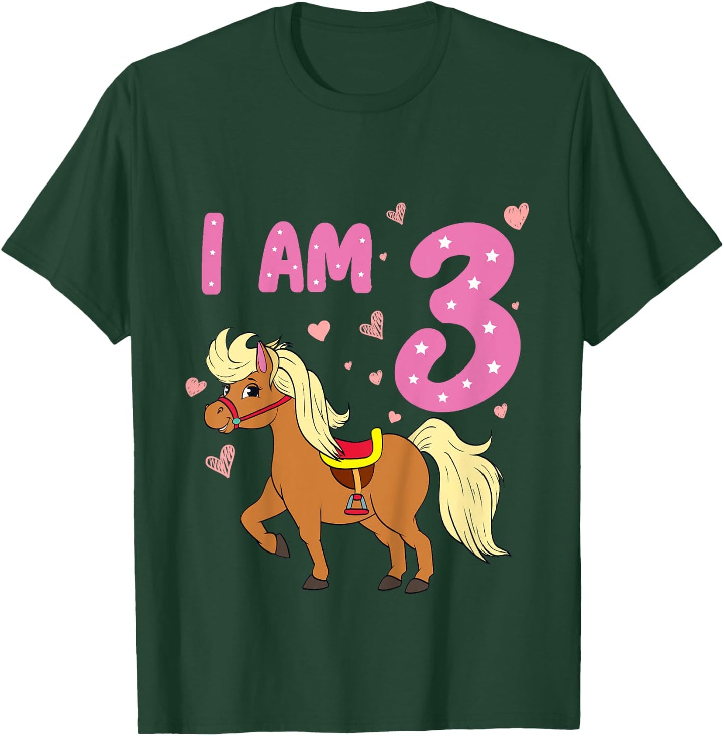Pony Girl 3rd Birthday Horse 3 Years Old Girls Pony Birthday T-Shirt - T-Shirt | Forest