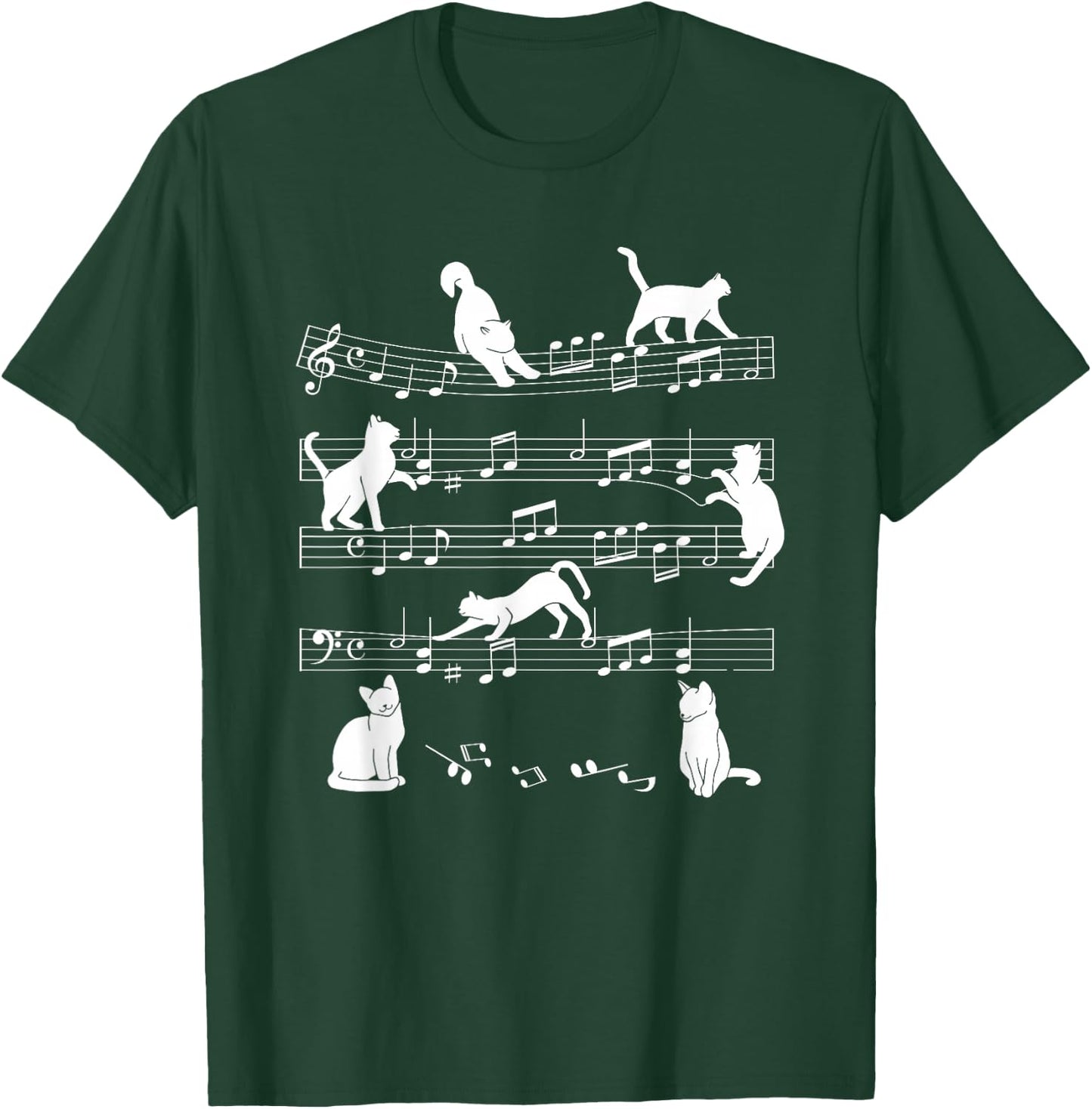 Cute Cat Kitty Playing Music Note Clef Musician Art T-Shirt - T-Shirt | Forest