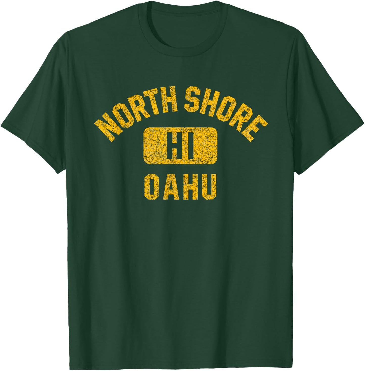 North Shore Oahu Gym Style Distressed Amber Print T-Shirt - T-Shirt | Forest