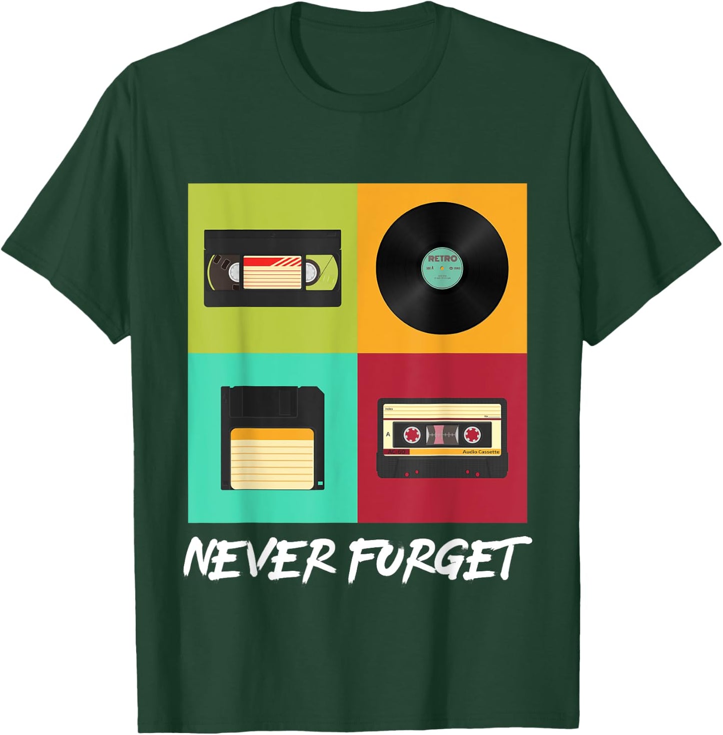 Never Forget Vintage Floppy Disk Video Tape Music Disc Style T-Shirt - T-Shirt | Forest