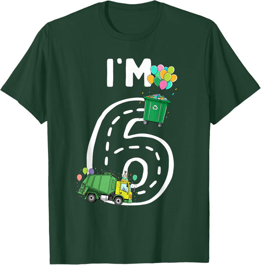 I'm 6 Six Years Old Garbage Truck 6th Birthday Boy Kids T-Shirt - T-Shirt | Forest
