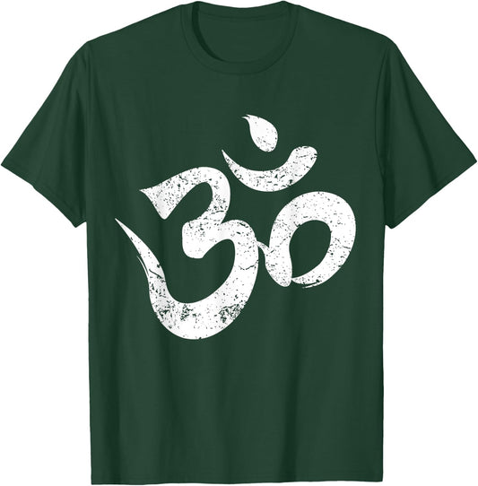 Distressed Om Meditation Spiritual Indian Yoga Symbol Om T-Shirt - T-Shirt | Forest