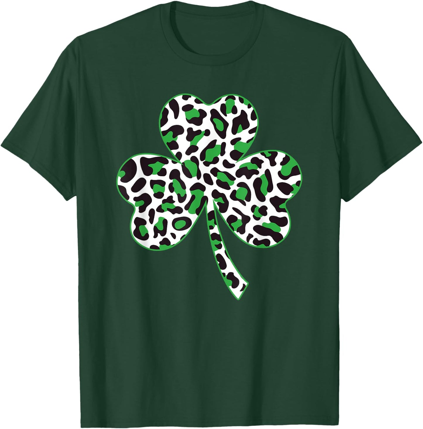 Cute Shamrock Leopard Print St Patricks Day Irish Pattern T-Shirt - T-Shirt | Forest