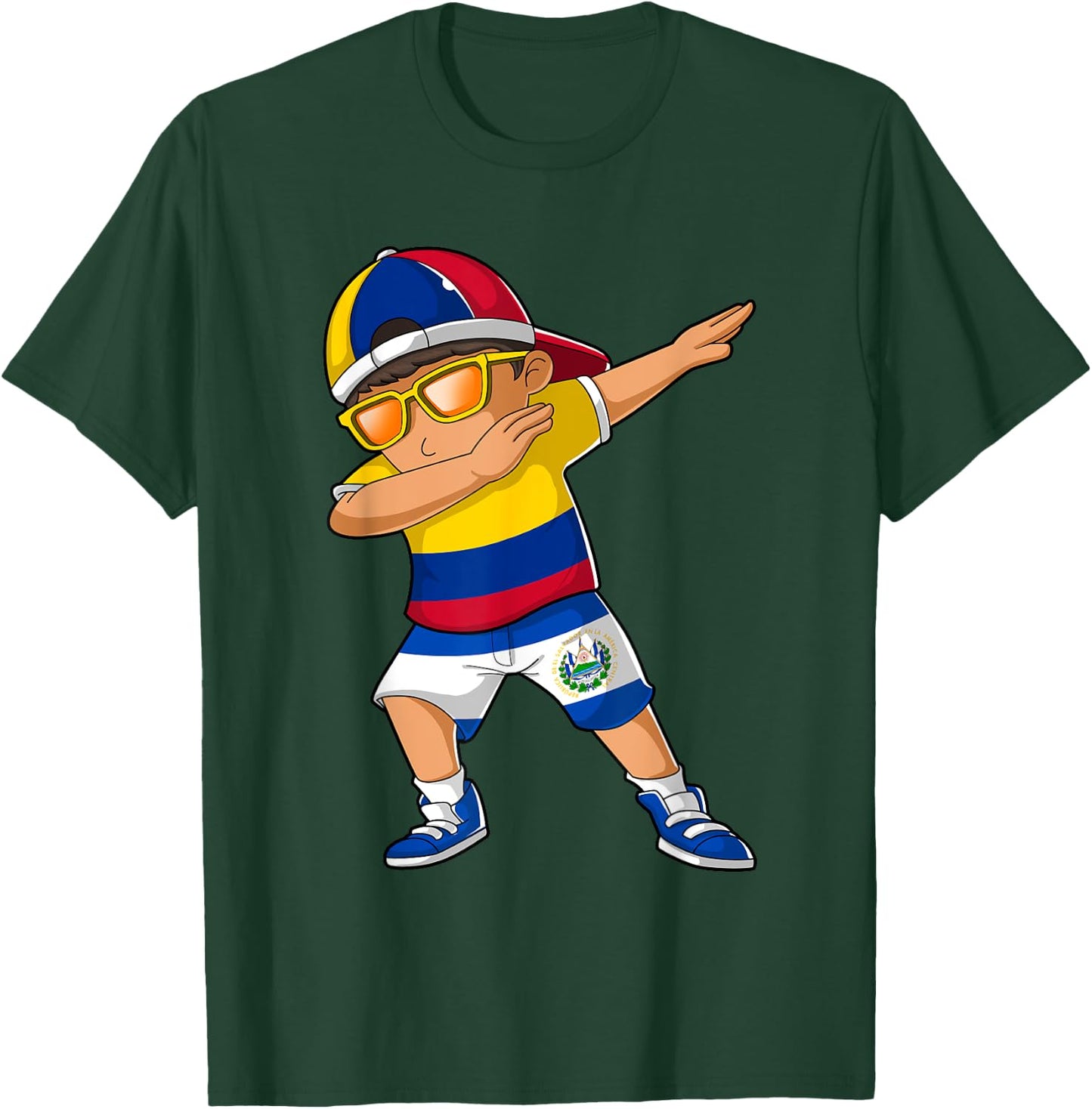 Half Colombian Half Salvadoran Boy Colombia El Salvador Flag T-Shirt - T-Shirt | Forest