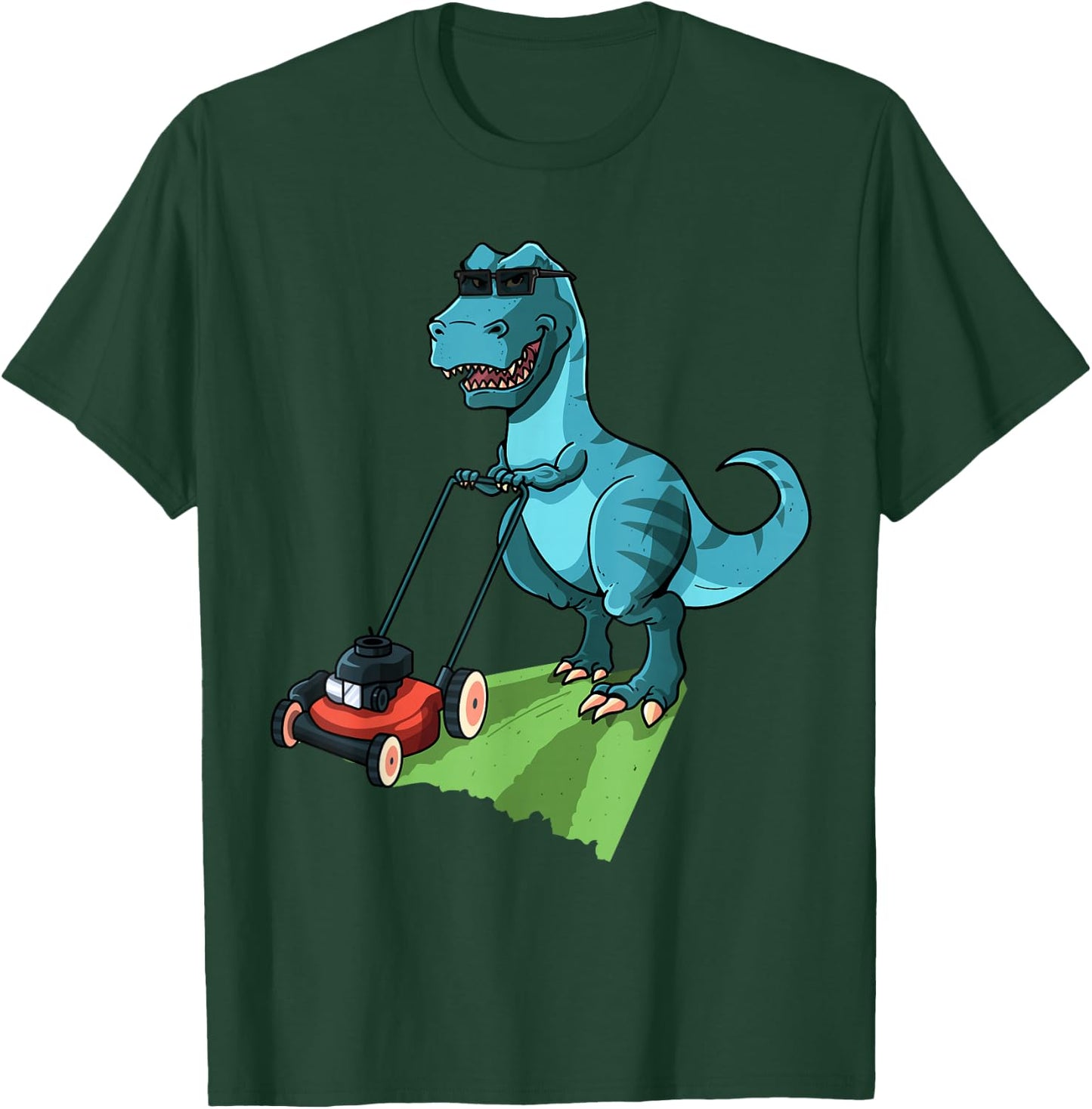 Funny Lawn Mower T-Rex Tractor Mowing Gift Kids Toddler T-Shirt - T-Shirt | Forest