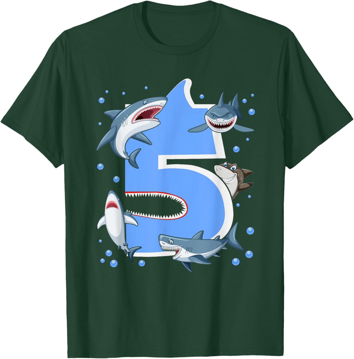 5th Birthday Boys Shark 5 years Old Shark B-day T-Shirt - T-Shirt | Forest