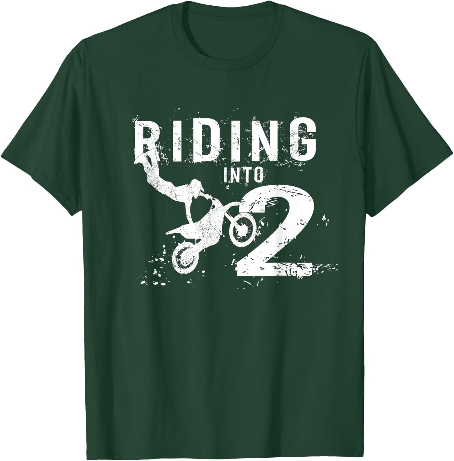 Riding Into 2 Years Old 2nd Birthday Boy Dirt Bike Party T-Shirt - T-Shirt | Forest