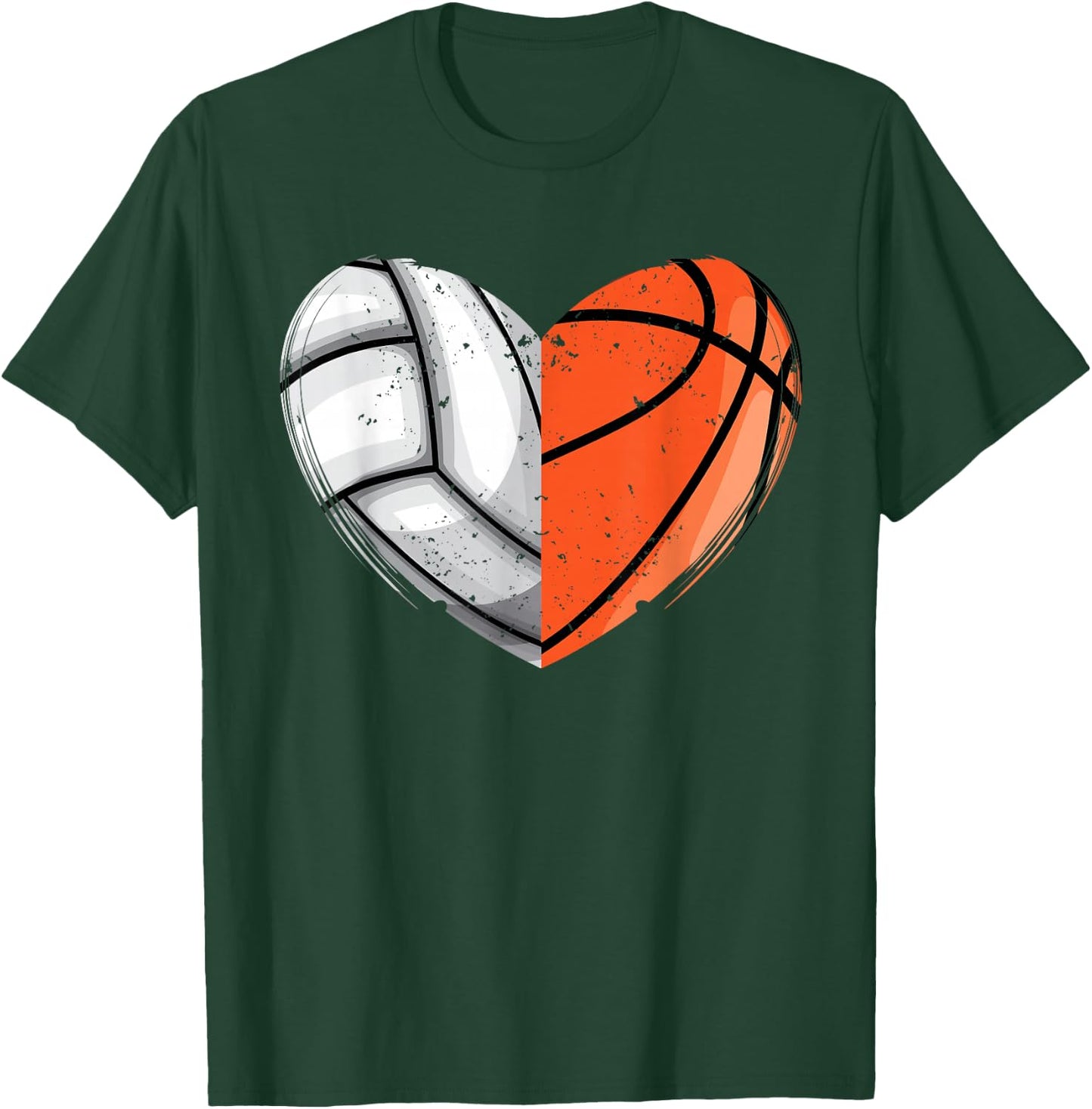 Love Basketball and Volleyball Heart Basketball Lover Sports T-Shirt - T-Shirt | Forest