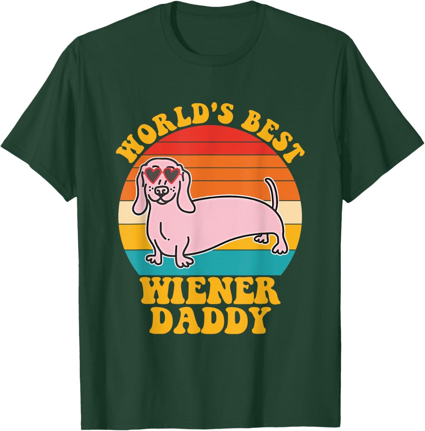 World's Best Wiener Daddy Funny Dog Lover Quote -Adults Black Small U-Neck Short Sleeve T-Shirt - T-Shirt | Forest