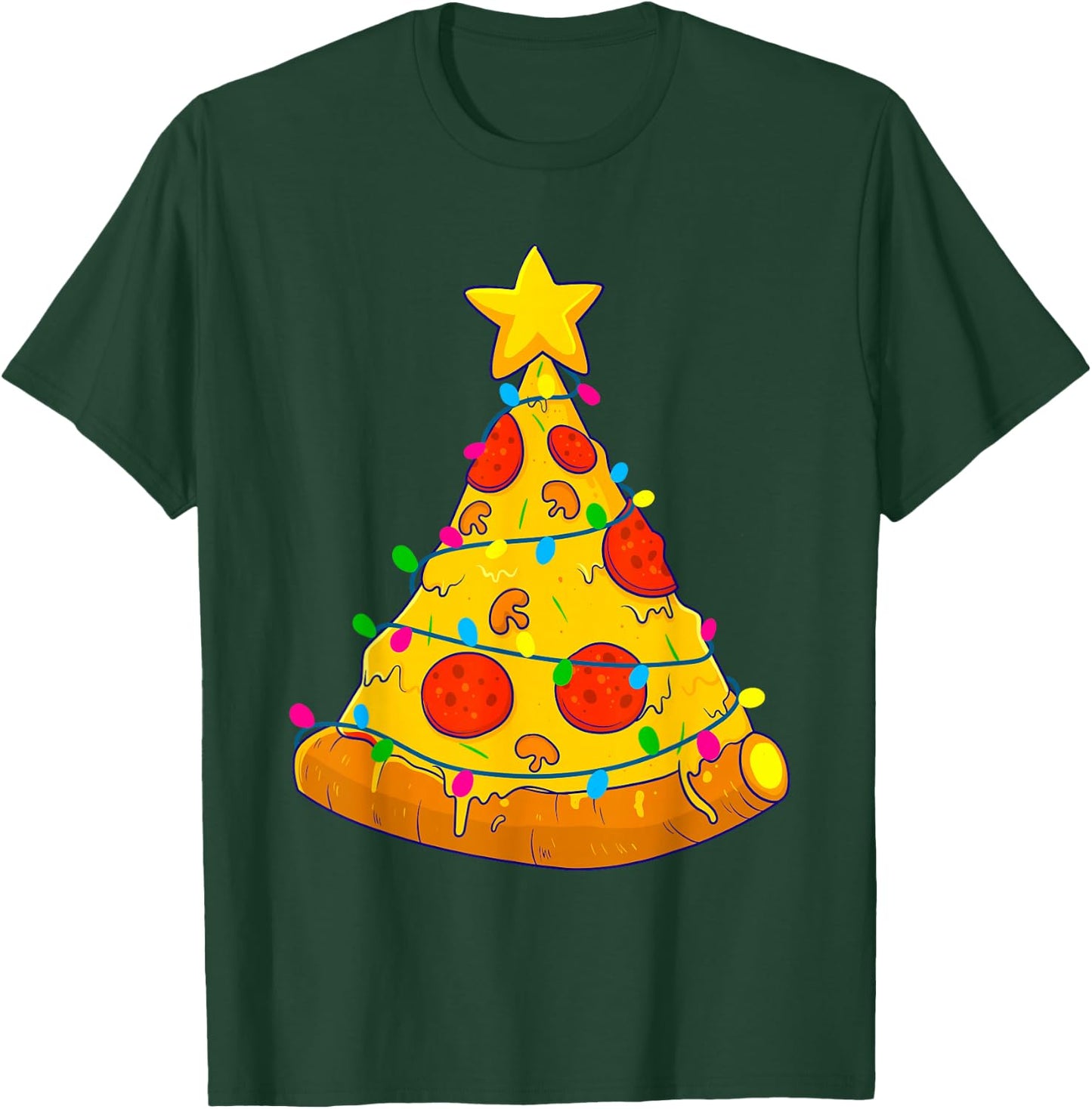 Pizza Christmas Tree Lights Xmas Gamer Gifts Men Kids Boys T-Shirt - T-Shirt | Forest