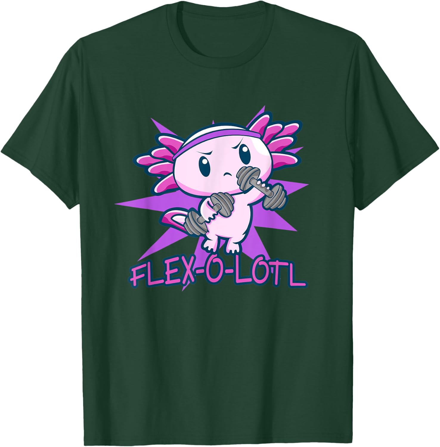 Flex-O-Lotl | Cute Axolotl Lover Pun Gym Fitness Workout T-Shirt - T-Shirt | Forest