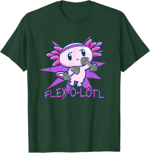Flex-O-Lotl | Cute Axolotl Lover Pun Gym Fitness Workout T-Shirt - T-Shirt | Forest