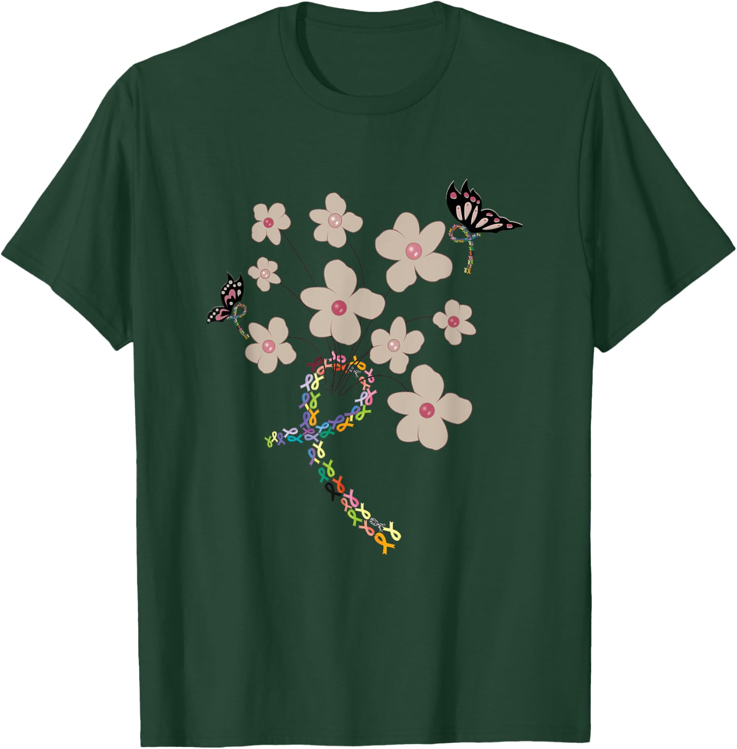 All Cancer Matters Awareness All Ribbons Butterfly T-Shirt - T-Shirt | Forest