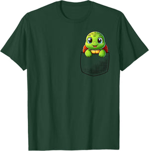 Adorable Turtle in Pocket for Kids, Boys, Girls, Women T-Shirt - T-Shirt | Forest