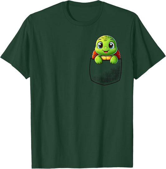 Adorable Turtle in Pocket for Kids, Boys, Girls, Women T-Shirt - T-Shirt | Forest
