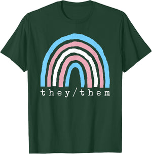 Boho Rainbow Trans Pronouns They Them Pride LBGTQIA T-Shirt - T-Shirt | Forest