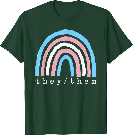 Boho Rainbow Trans Pronouns They Them Pride LBGTQIA T-Shirt - T-Shirt | Forest