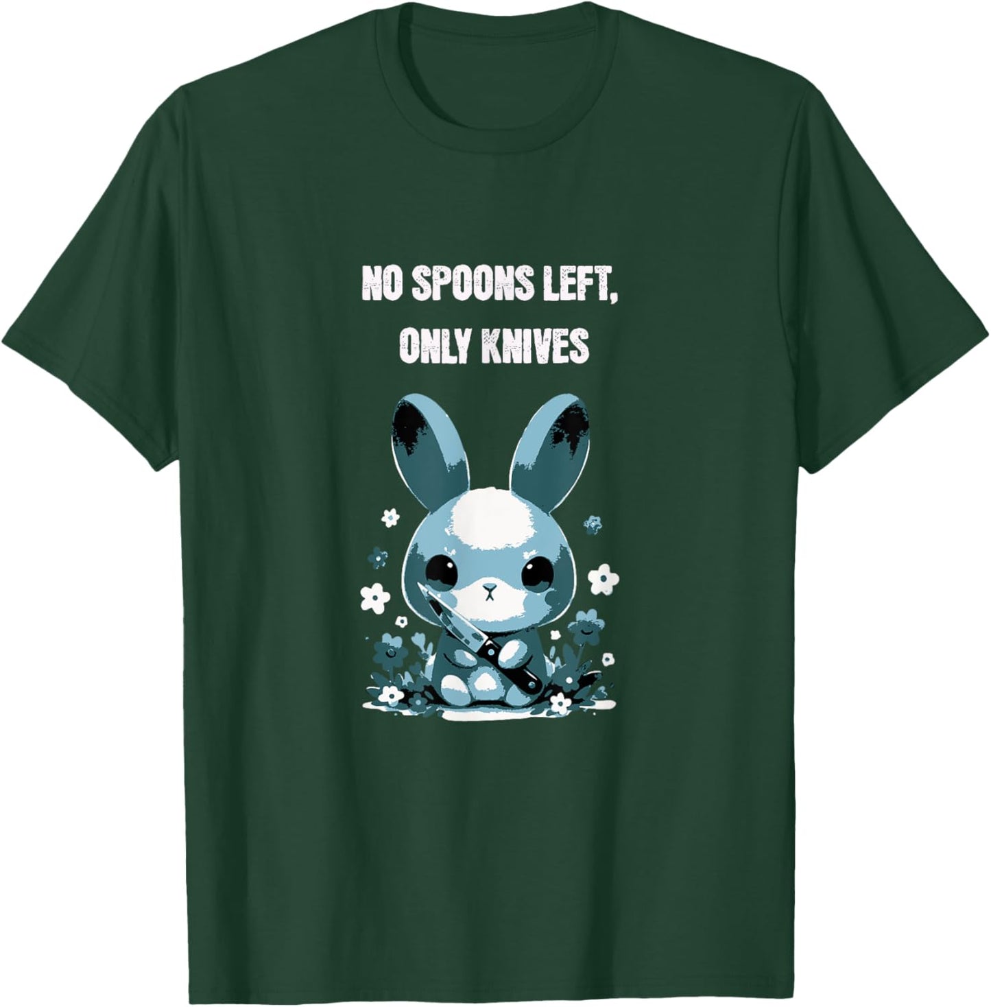 No Spoons Left Chronic Pain Humour Funny Rabbit Cute Spoonie T-Shirt - T-Shirt | Forest