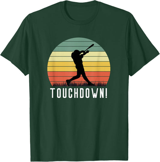 Touchdown Baseball Batter Homerun Player Funny Retro Swing T-Shirt - T-Shirt | Forest