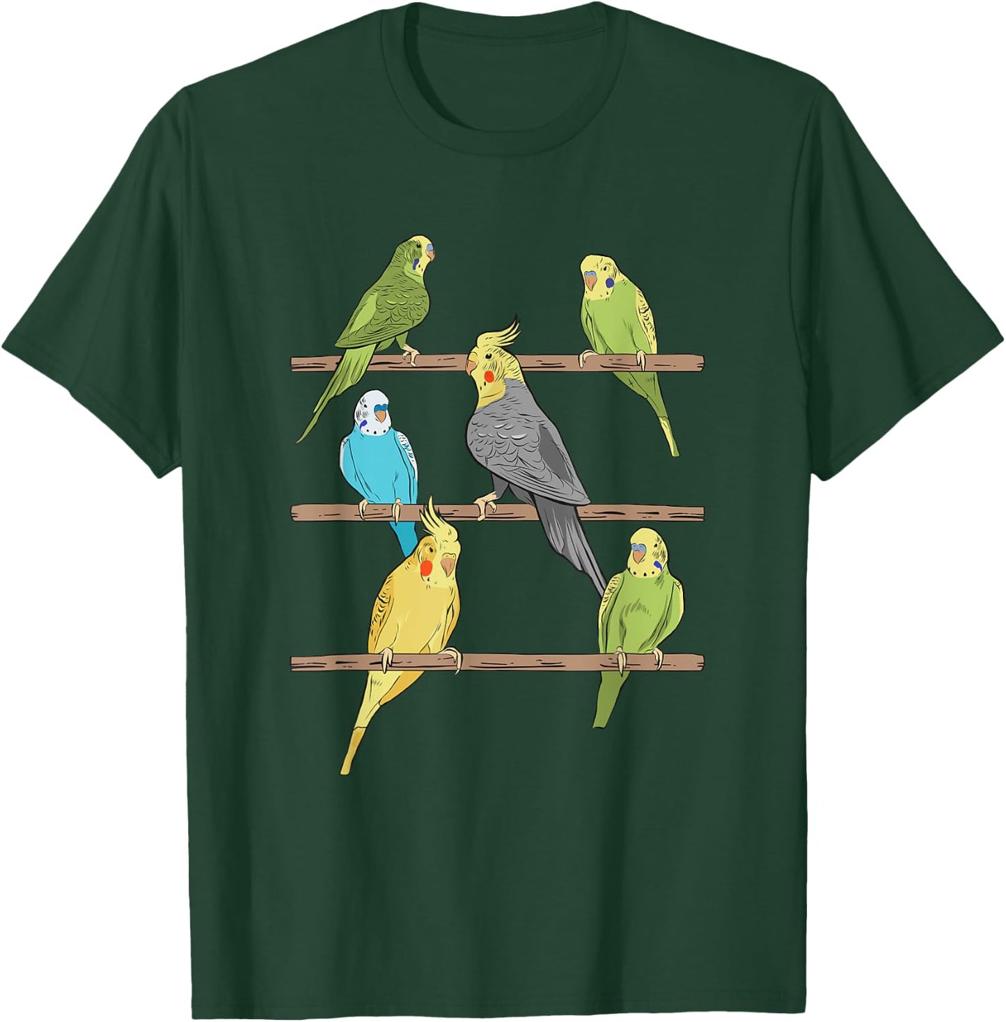 Budgie and Cockatiels on Poles Budgie T-Shirt - T-Shirt | Forest