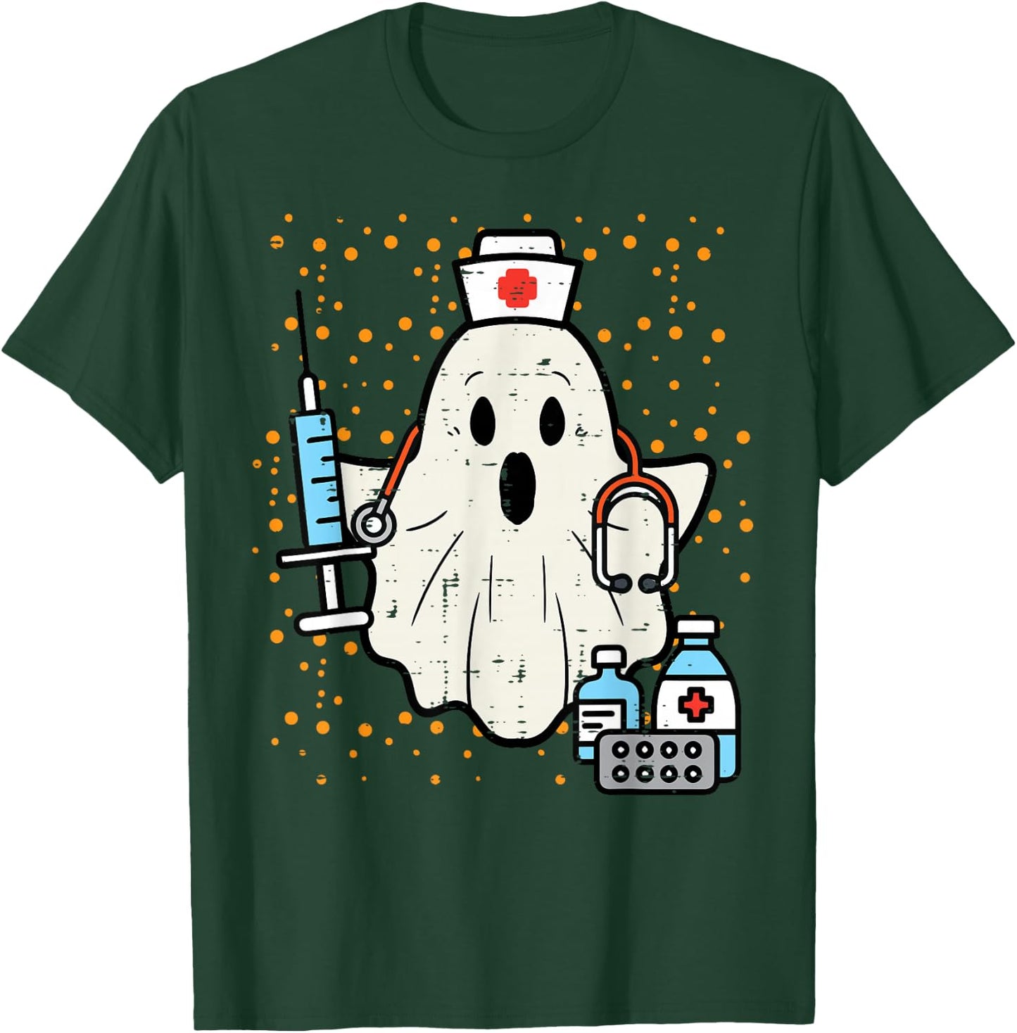 Halloween Nurse Ghost Boo Nursing Scrub Top Costume Women T-Shirt - T-Shirt | Forest