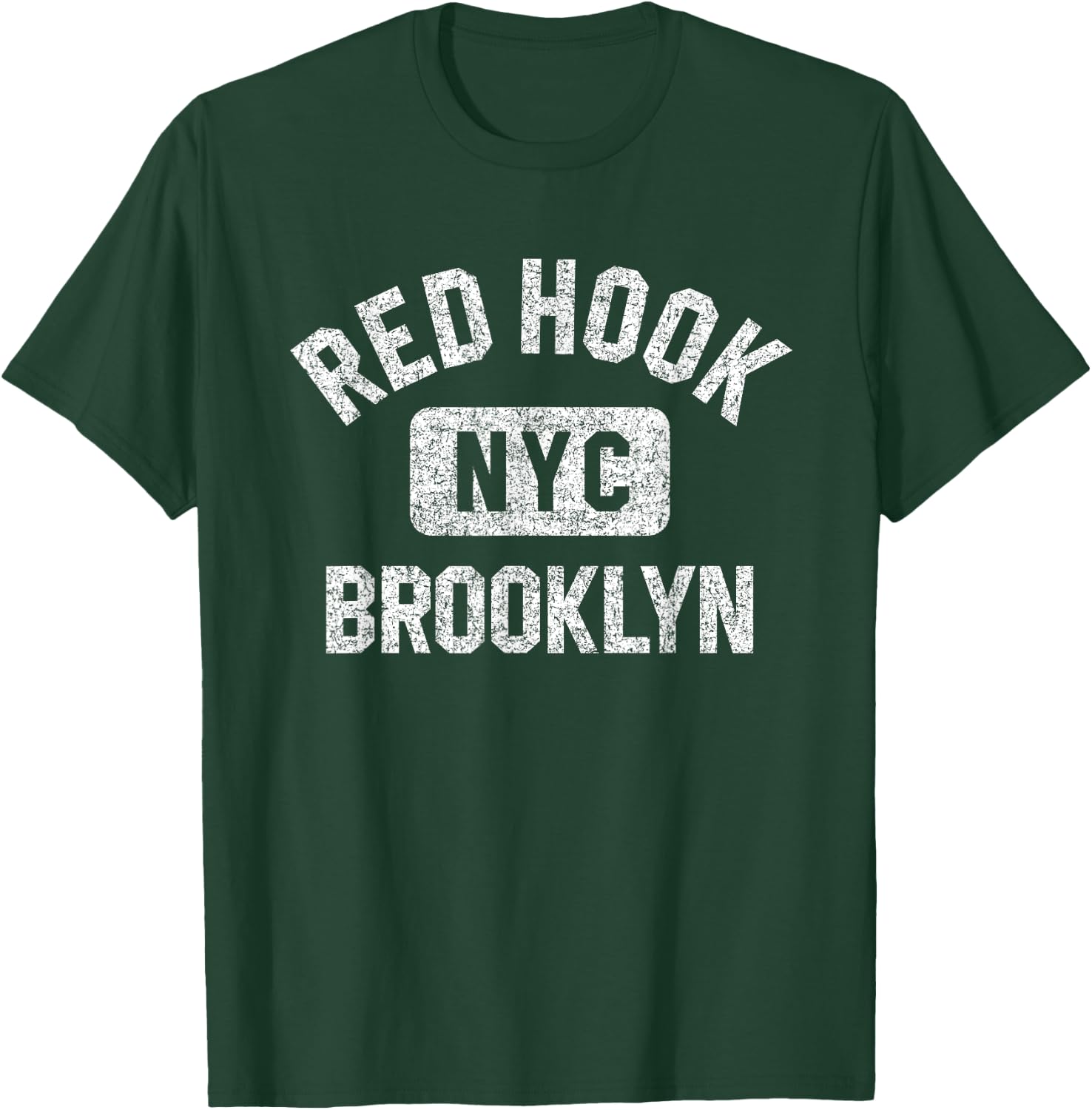 Red Hook Brooklyn NYC Gym Style Distressed White Print T-Shirt - T-Shirt | Forest