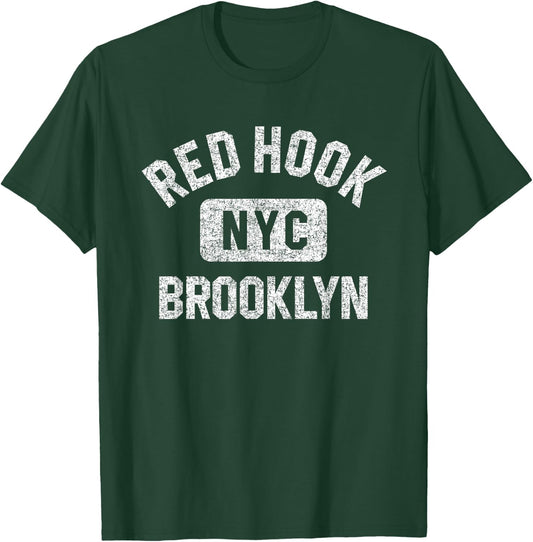 Red Hook Brooklyn NYC Gym Style Distressed White Print T-Shirt - T-Shirt | Forest